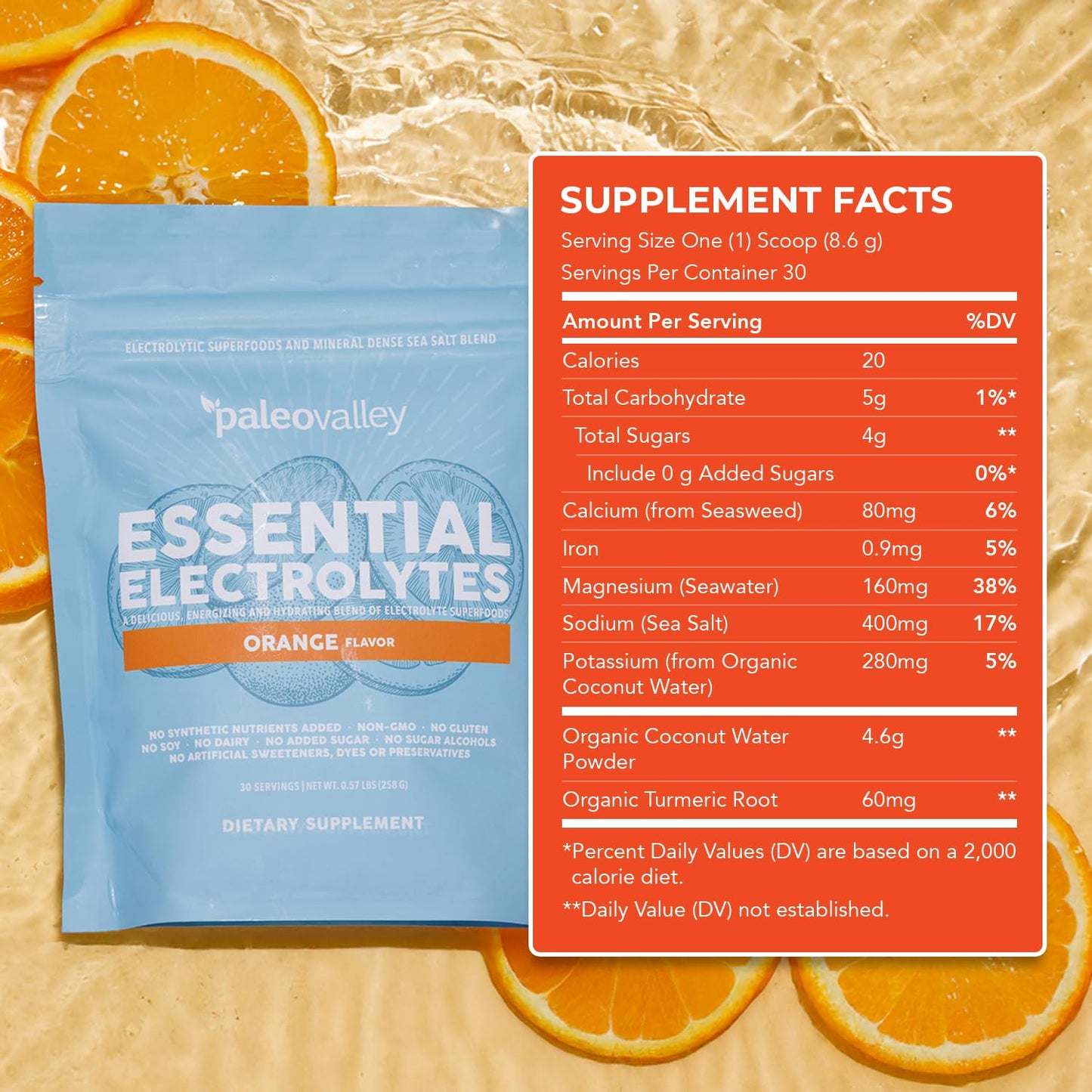 Paleovalley Essential Electrolytes Powder - Full Spectrum Orange Electrolyte Powder for Hydration, Energy and Muscle Recovery - No Sugar Added - 30 Servings PaleovalleyUS supplements