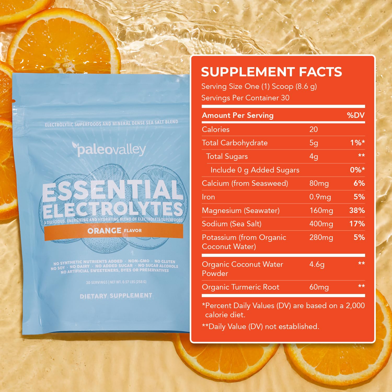 Paleovalley Essential Electrolytes Powder - Full Spectrum Orange Electrolyte Powder for Hydration, Energy and Muscle Recovery - No Sugar Added - 30 Servings PaleovalleyUS supplements