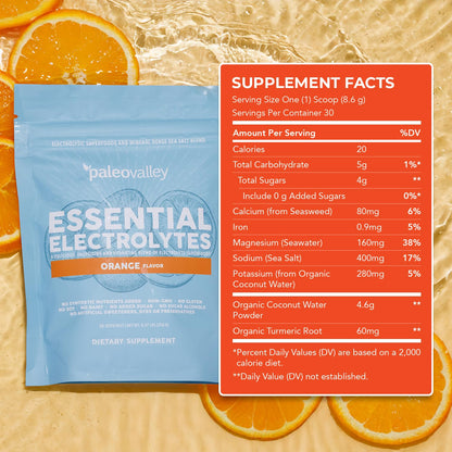 Paleovalley Essential Electrolytes Powder - Full Spectrum Orange Electrolyte Powder for Hydration, Energy and Muscle Recovery - No Sugar Added - 30 Servings PaleovalleyUS supplements