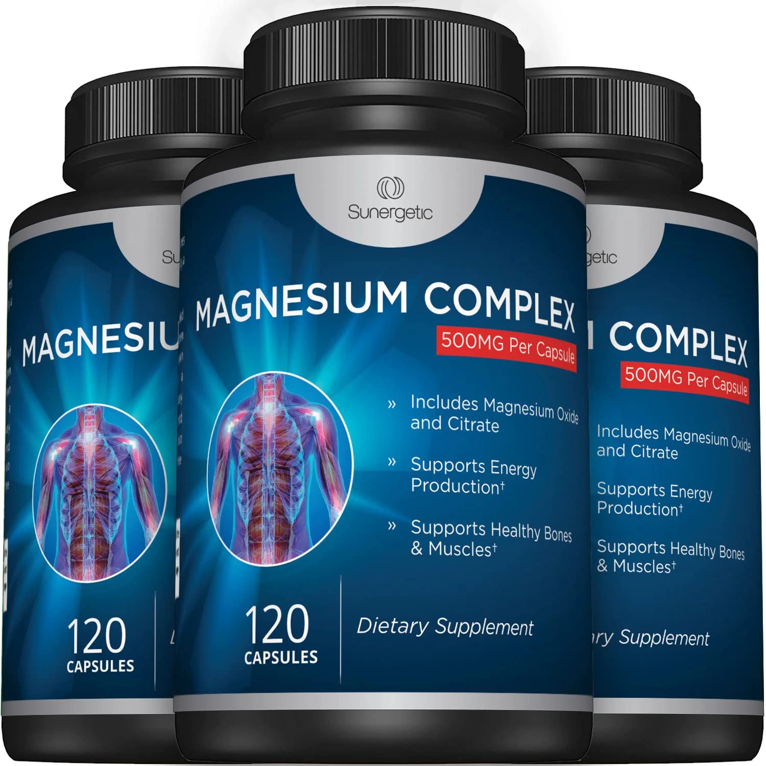Premium Magnesium Citrate Capsules – Powerful 500mg Magnesium Oxide & Citrate Supplement – Helps Support Healthy Bones, Muscles, Teeth, Energy & Relaxation – 120 Vegetable Capsules SunergeticAu supplements