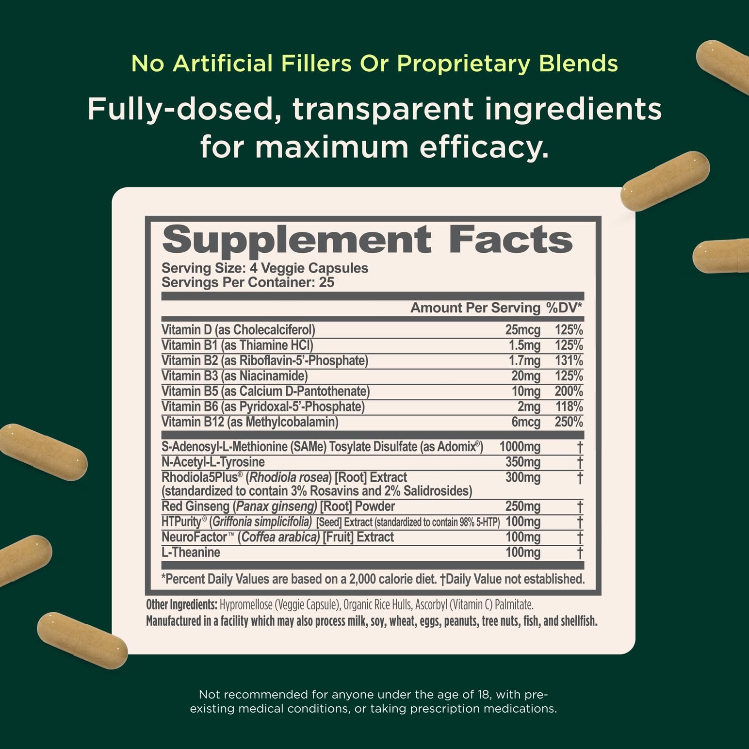 Genius Joy, Nootropic Mood Enhancer Supplement - Support Cognitive Health, Enhance Mood & Neural Function with Brain Boosting L-Theanine, Panax Ginseng & SAM-e - Organic, Non-GMO, & Gluten-Free The Genius BrandUS supplements