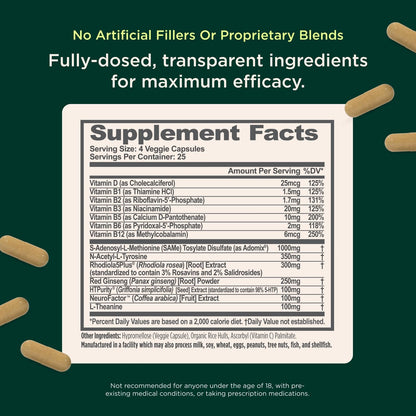 Genius Joy, Nootropic Mood Enhancer Supplement - Support Cognitive Health, Enhance Mood & Neural Function with Brain Boosting L-Theanine, Panax Ginseng & SAM-e - Organic, Non-GMO, & Gluten-Free The Genius BrandUS supplements