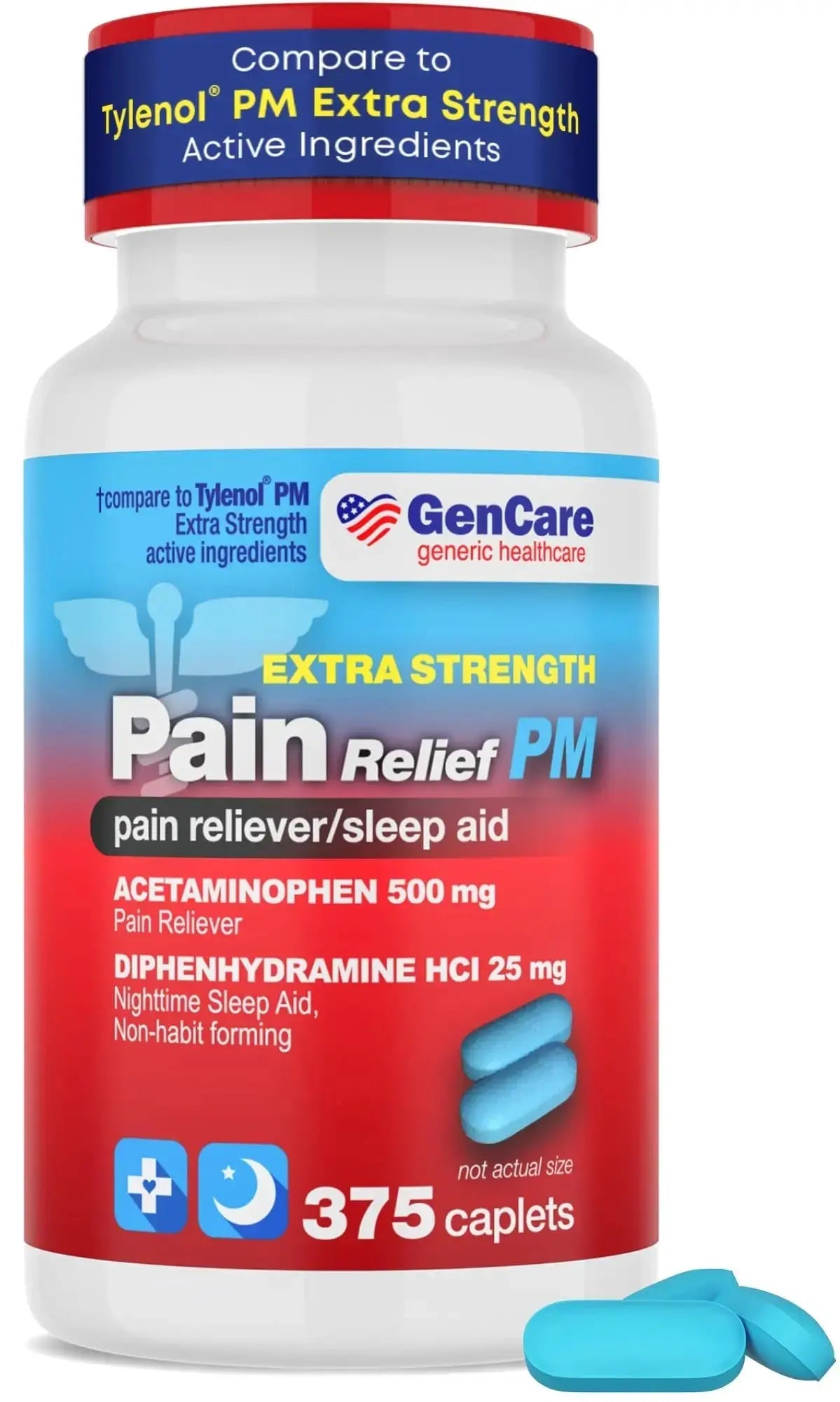 GenCare Extra Strength Acetaminophen PM 500 mg (375 Tablets) | Ultimate Pain Relief & Sleep Support for Adults | Quick Acting & Non Habit Forming Headache Relief | Eases Aches & Joint Discomfort GenCareAu supplements