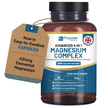 Magnesium Glycinate Complex 4 in 1-1866mg per Serving | Precise 404mg Elemental Magnesium dose | Added Magnesium Glycinate, Citrate, Malate & Taurate | 90 Vegan Capsules - by Prowise PH PROWISE HealthcareAu supplements