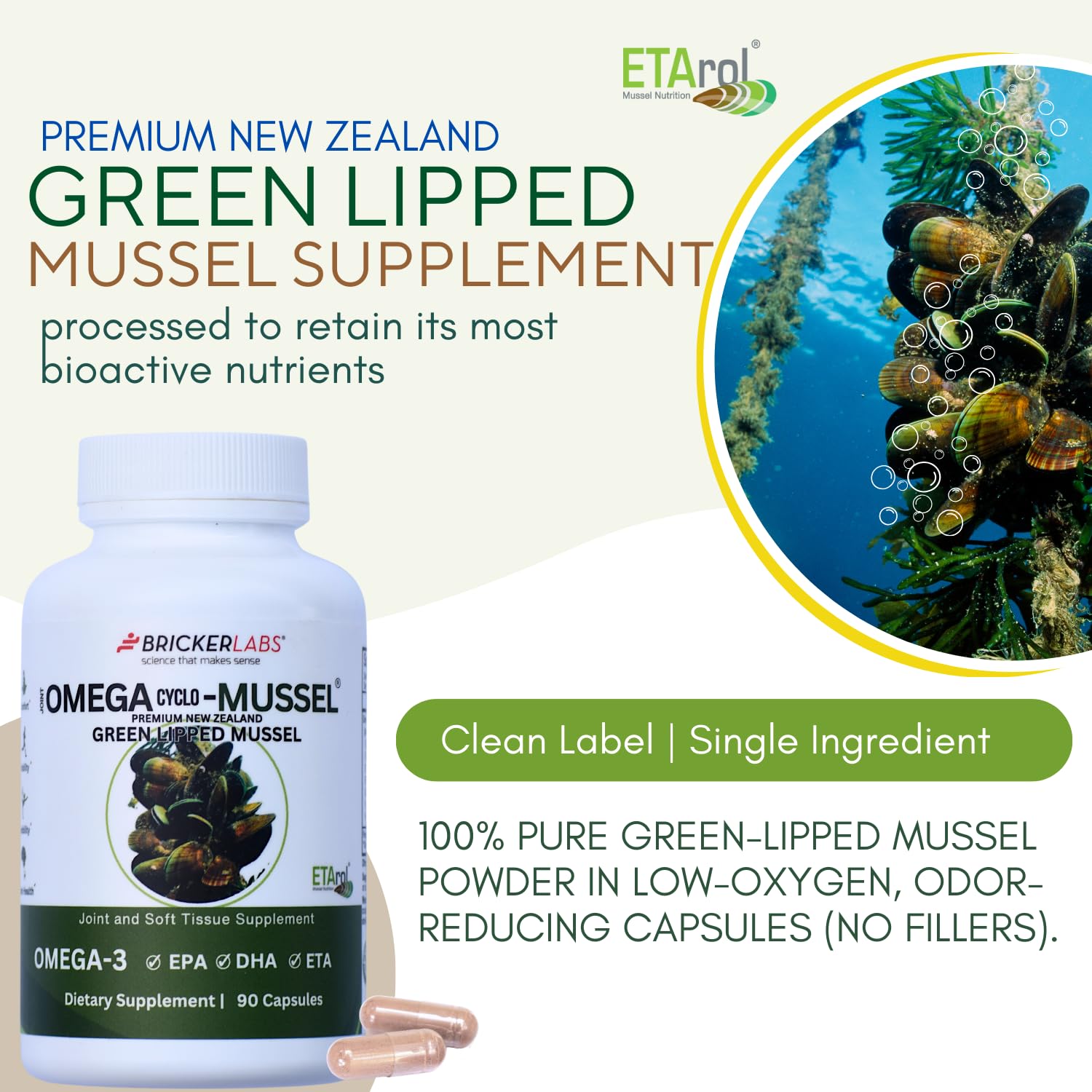 Bricker Labs Omega Cyclo - Mussel Joint Health Supplement, Premium New Zealand Green Lipped Mussel, Full Spectrum Omega Joint Supplements for Joint Health and Comfort, 90 Capsules Bricker LabsAu supplements