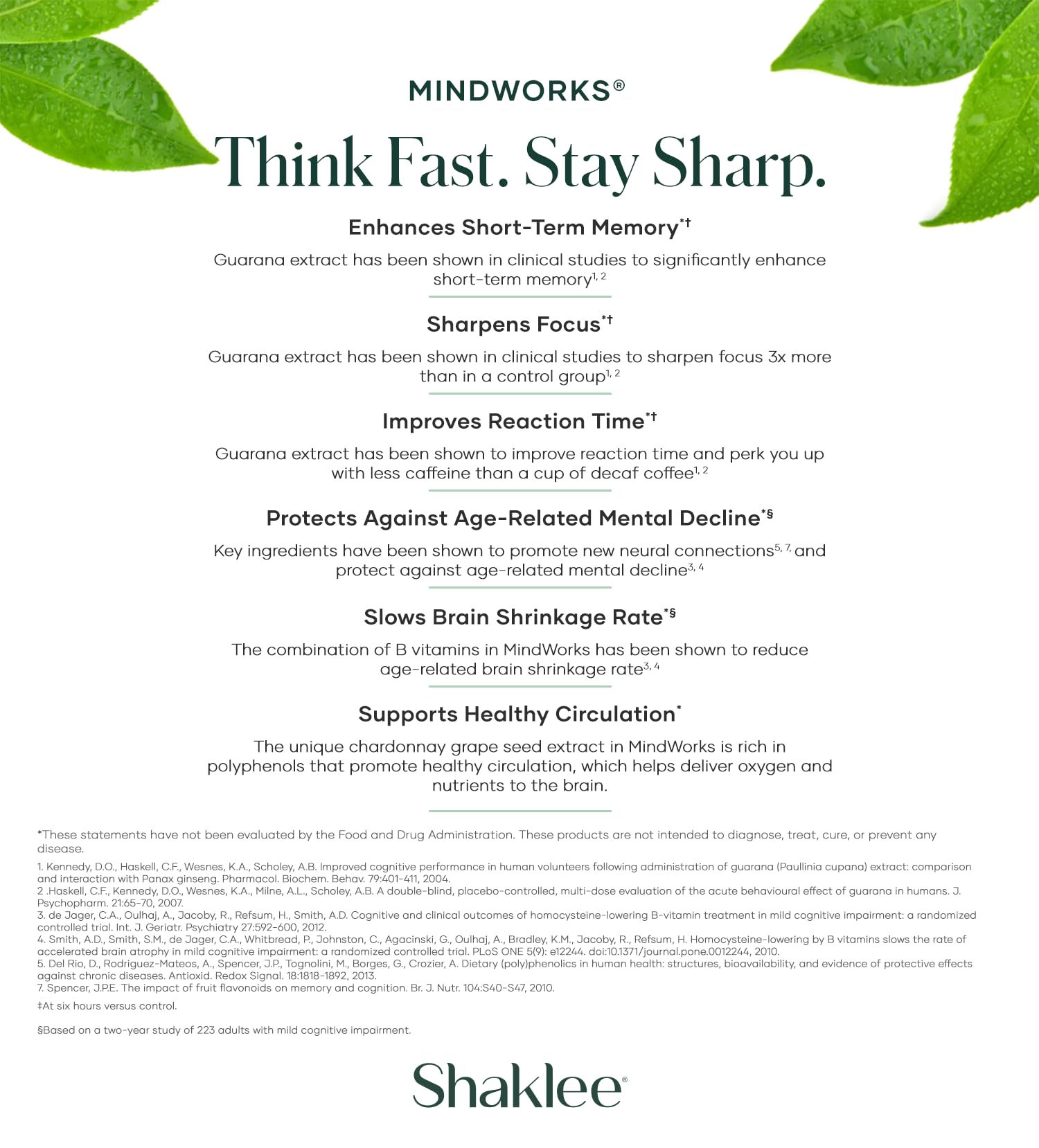 Shaklee MindWorks® - Brain Health Supplement for Brain Sharpness & Focus - Supported Nutrients & Extracts - Chardonnay Grape Seed Polyphenols, Guarana Extract, Vitamins B6, B12, Folate - 30 Tablets ShakleeAu supplements