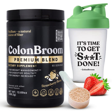 ColonBroom Premium Psyllium Husk Powder (Strawberry, 60 Servings) + Shaker Bottle for Colon Broom Fiber Powder Drink Bundle - Colon Cleanse for Bloating Relief & Gut Health - Fiber Powder Supplement ColonBroomAu supplements