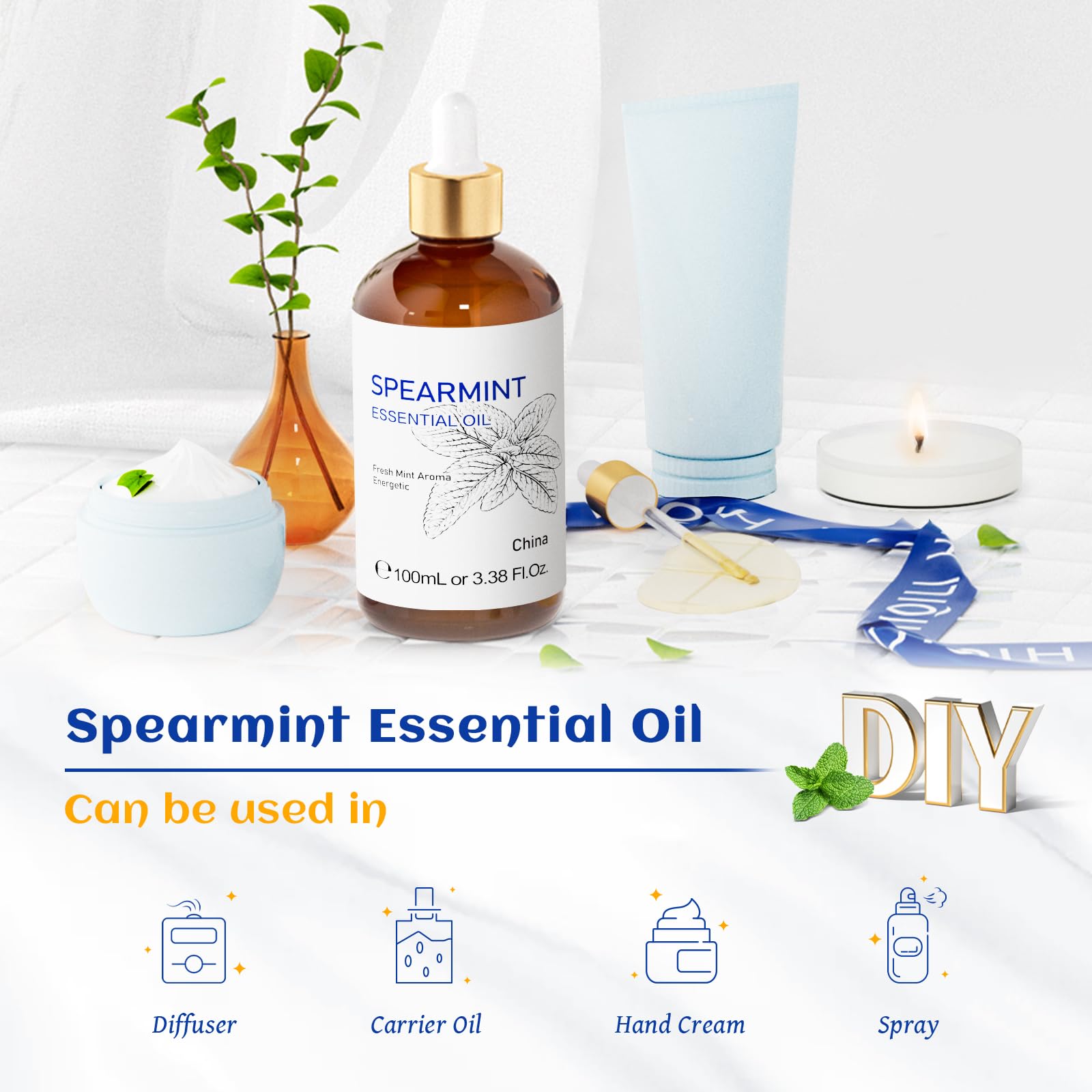 HIQILI 100ML Spearmint Essential Oil for Skin Care -100% Pure Treatment Grade - 3.38 Fl Oz. HIQILIAu supplements