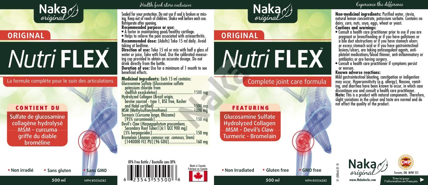Naka Nutri-Flex Joint Support Supplement. Highly Absorbable Liquid Vitamins Formula for Joint Care, 500 Milliliters NAKAAu supplements