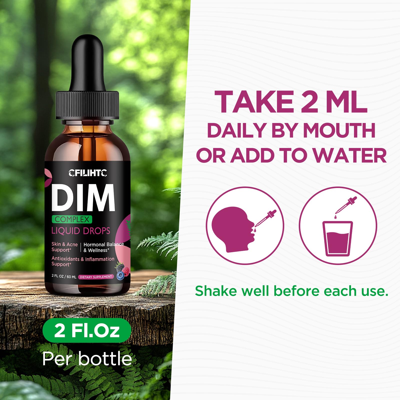 DIM Liquid Drops Supplement Women – Hormone Harmony for Women & Acne Supplements with Multivitamins, Inositol, Sulforaphane - Hormone Balance, Clear Skin & Mood Support, Mixed Berry Flavor 2 Fl Oz CFILIHTCAu supplements