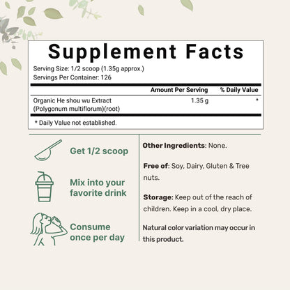 Organic He Shou Wu, Pure Fo Ti Extract Powder, 6 Ounce, Prepared Foti Steaming Micro IngredientsUS supplements