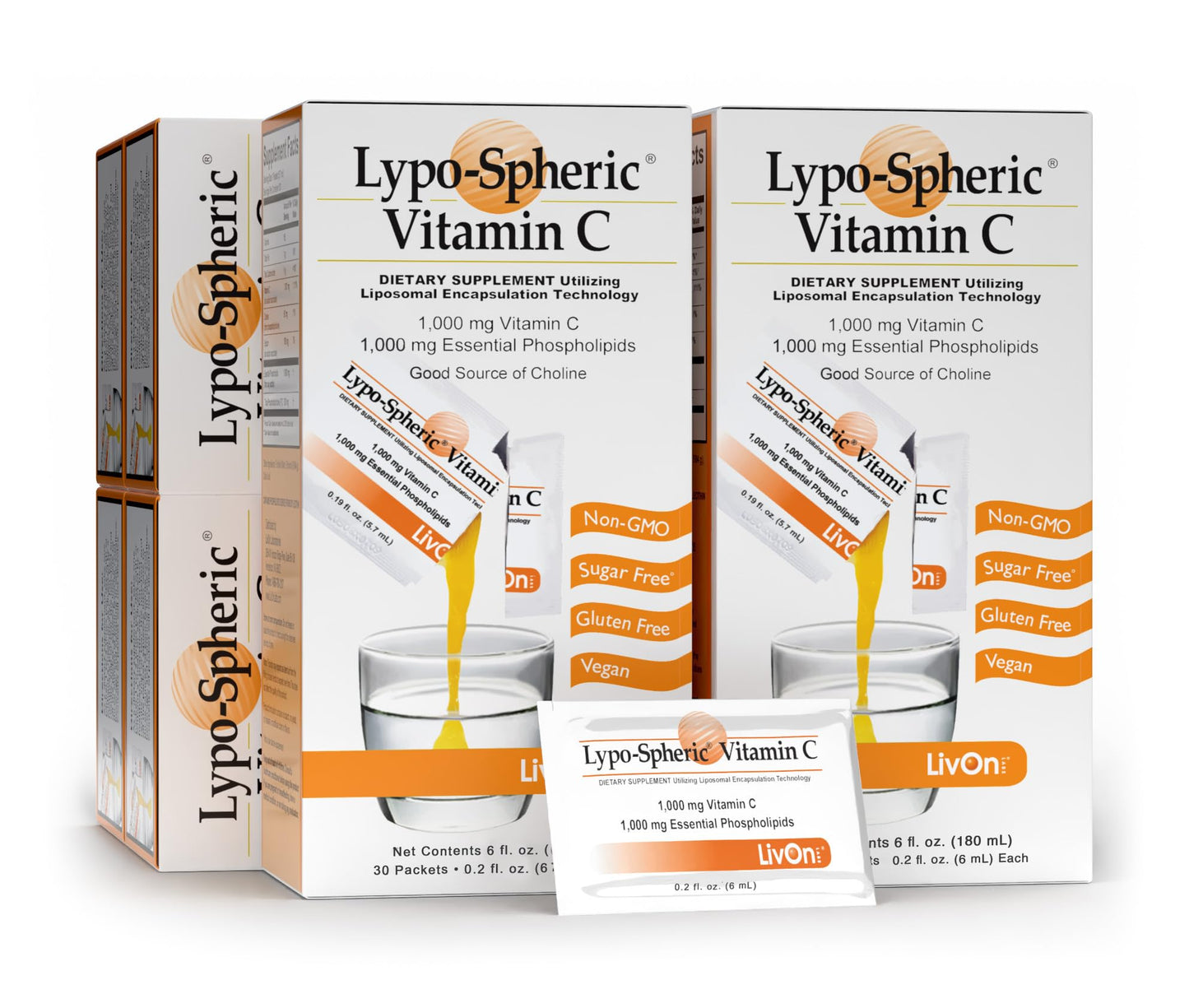 LivOn Laboratories Lypo–Spheric Vitamin C – 6 Cartons (180 Packets) – 1,000 mg Vitamin C & 1,000 mg Essential Phospholipids Per Packet – Liposome Encapsulated for Improved Absorption – 100% Non–GMO LivOn LaboratoriesUS supplements