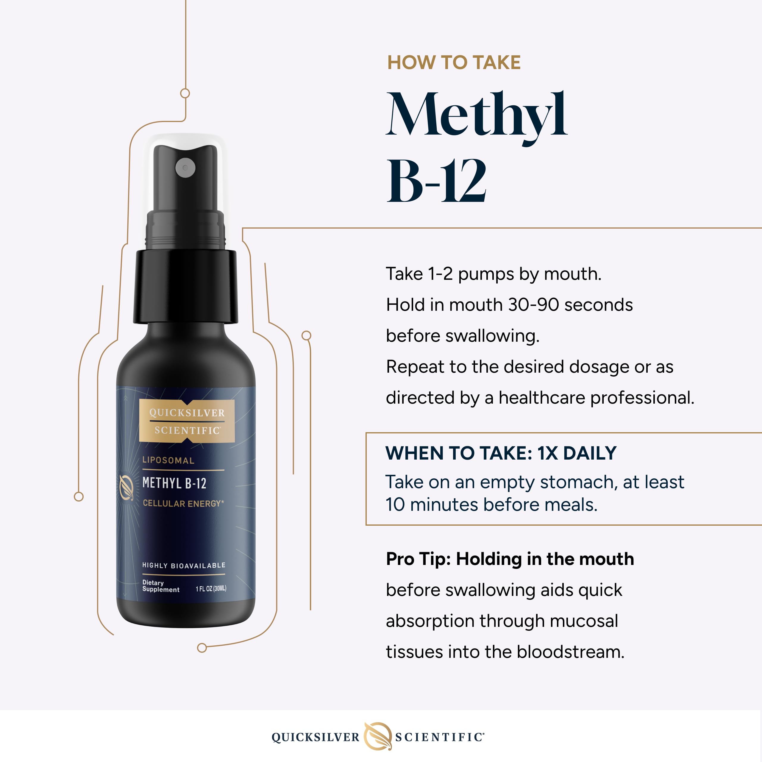 Quicksilver Scientific Methyl B12-1000mcg Vitamin B12 as Methylcobalamin - with Nano Technology for Superior Absorption - Supportive Energy Supplement (30ml / 90 Servings) Quicksilver ScientificUS supplements