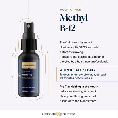 Quicksilver Scientific Methyl B12-1000mcg Vitamin B12 as Methylcobalamin - with Nano Technology for Superior Absorption - Supportive Energy Supplement (30ml / 90 Servings) Quicksilver ScientificUS supplements