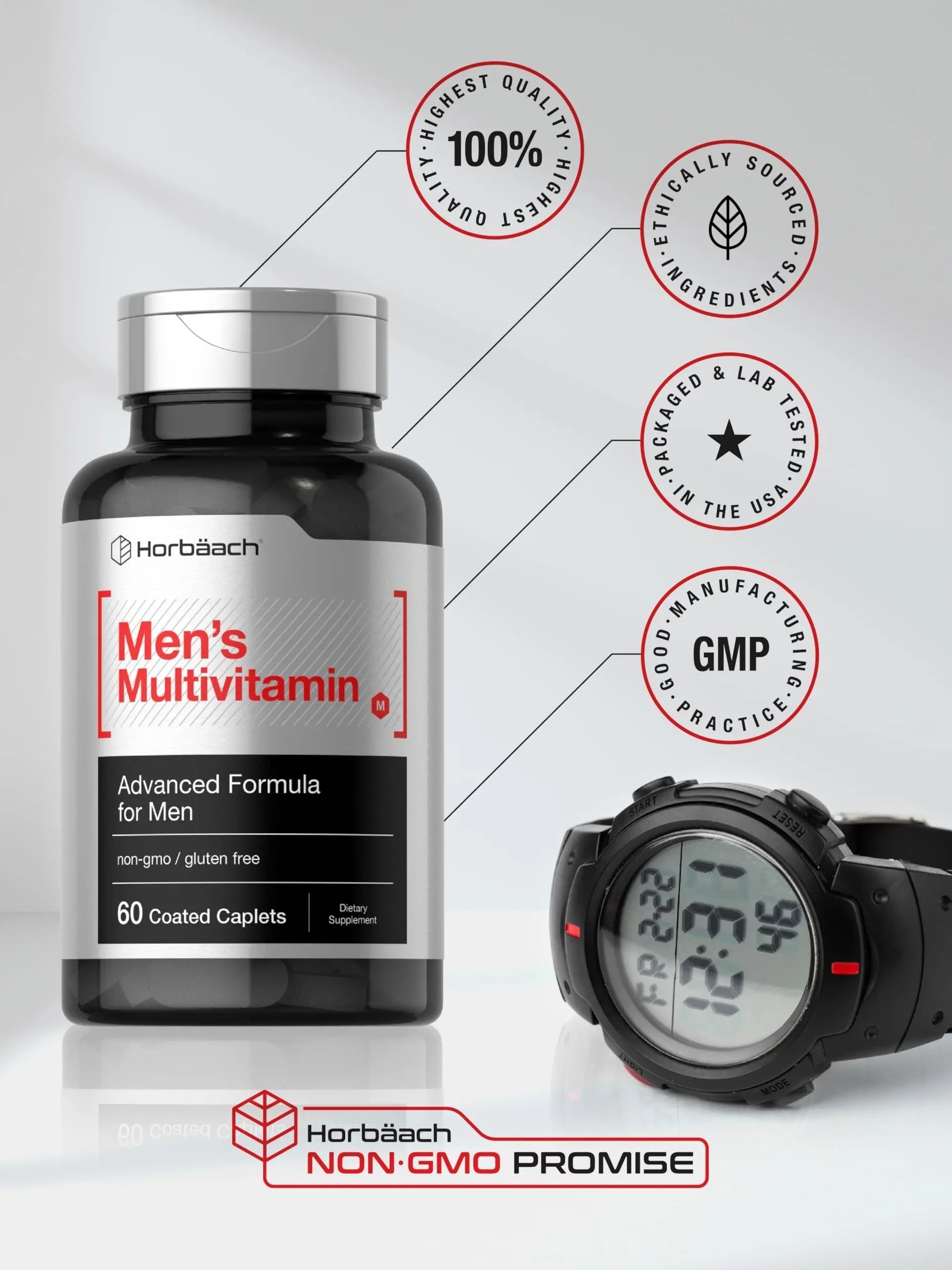 Horbäach Mens Multivitamin | 60 Caplets | Advanced Formula | with Vitamin C, D, Magnesium, Minerals & More | HorbäachAu supplements