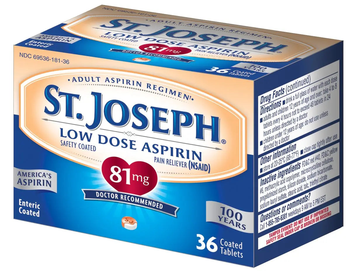 St. Joseph Aspirin Pain Reliever (NSAID) 81mg, Enteric Safety Coated, Adult Low Dose Regimen, 36 ct St. JosephAu supplements