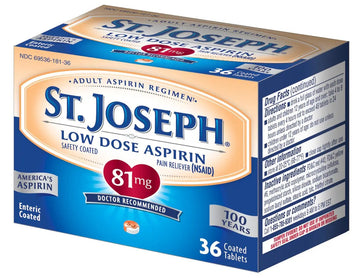 St. Joseph Aspirin Pain Reliever (NSAID) 81mg, Enteric Safety Coated, Adult Low Dose Regimen, 36 ct St. JosephAu supplements