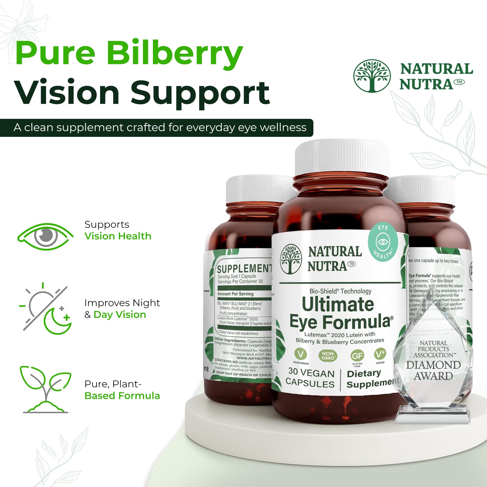 Natural Nutra Ultimate Eye Health Supplement - Bilberry & Blueberry Extract Blend for Day and Night Vision Support, Promotes Color Perception & Eye Clarity - Non-GMO, Vegan - 30 Capsules (Pack of 3) Natural NutraAu supplements