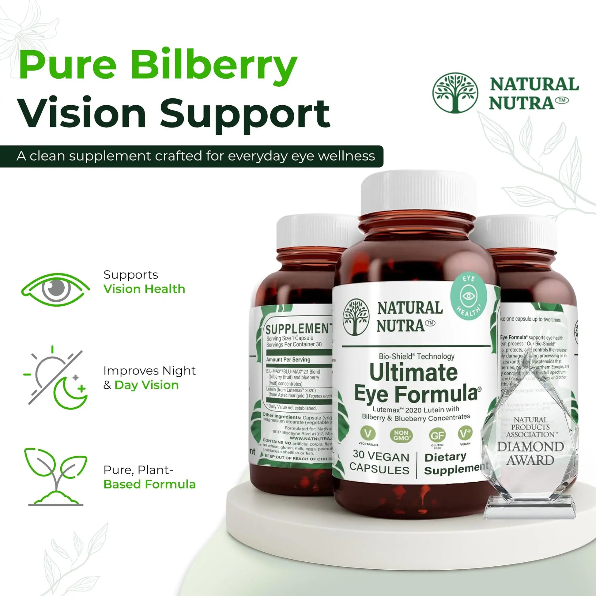 Natural Nutra Ultimate Eye Health Supplement - Bilberry & Blueberry Extract Blend for Day and Night Vision Support, Promotes Color Perception & Eye Clarity - Non-GMO, Vegan - 30 Capsules (Pack of 3) Natural Nutranz supplements