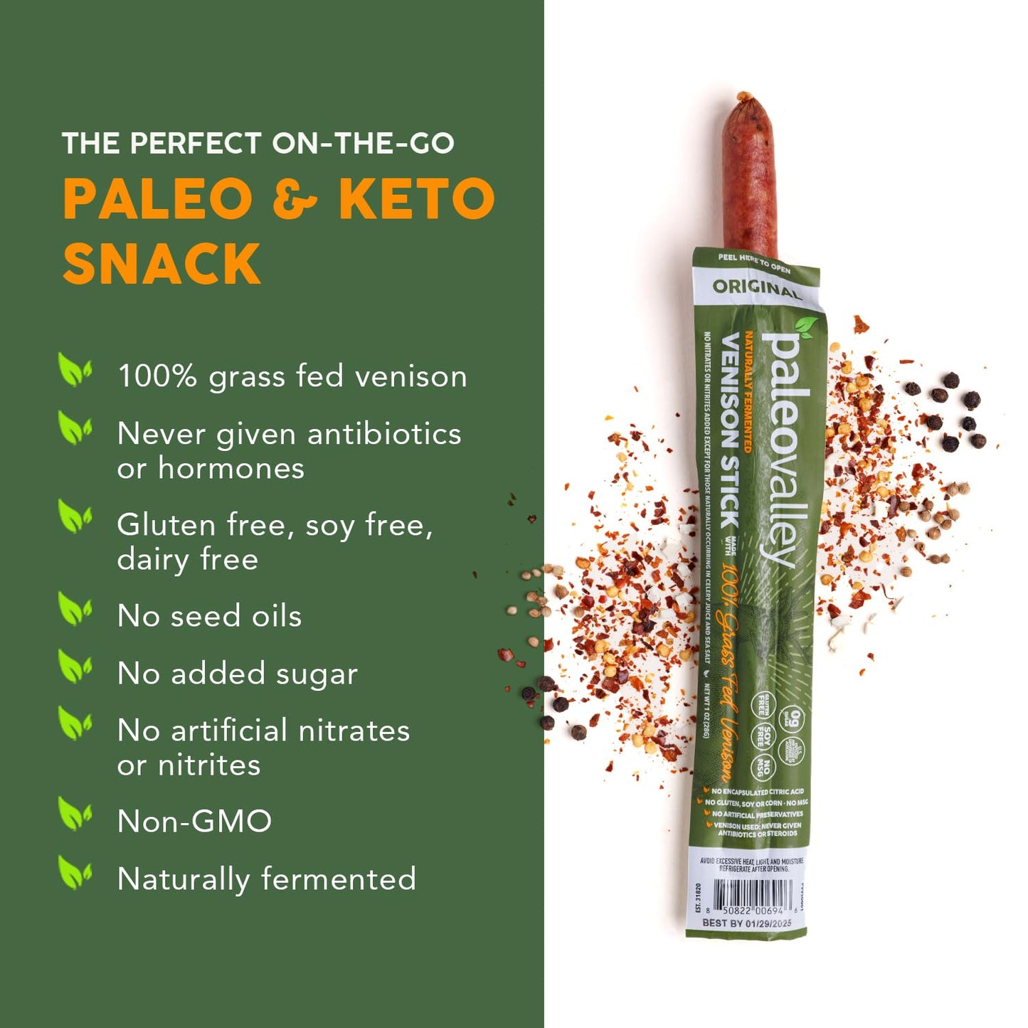 Paleovalley 100% Grass Fed Venison Sticks – 10 Pack – Keto-Friendly, High Protein, Low-Calorie Snack – Omega-3 Rich, Gluten-Free, Nitrate-Free, Naturally Flavored – Healthy On-the-Go Meat Snack PaleovalleyUS supplements