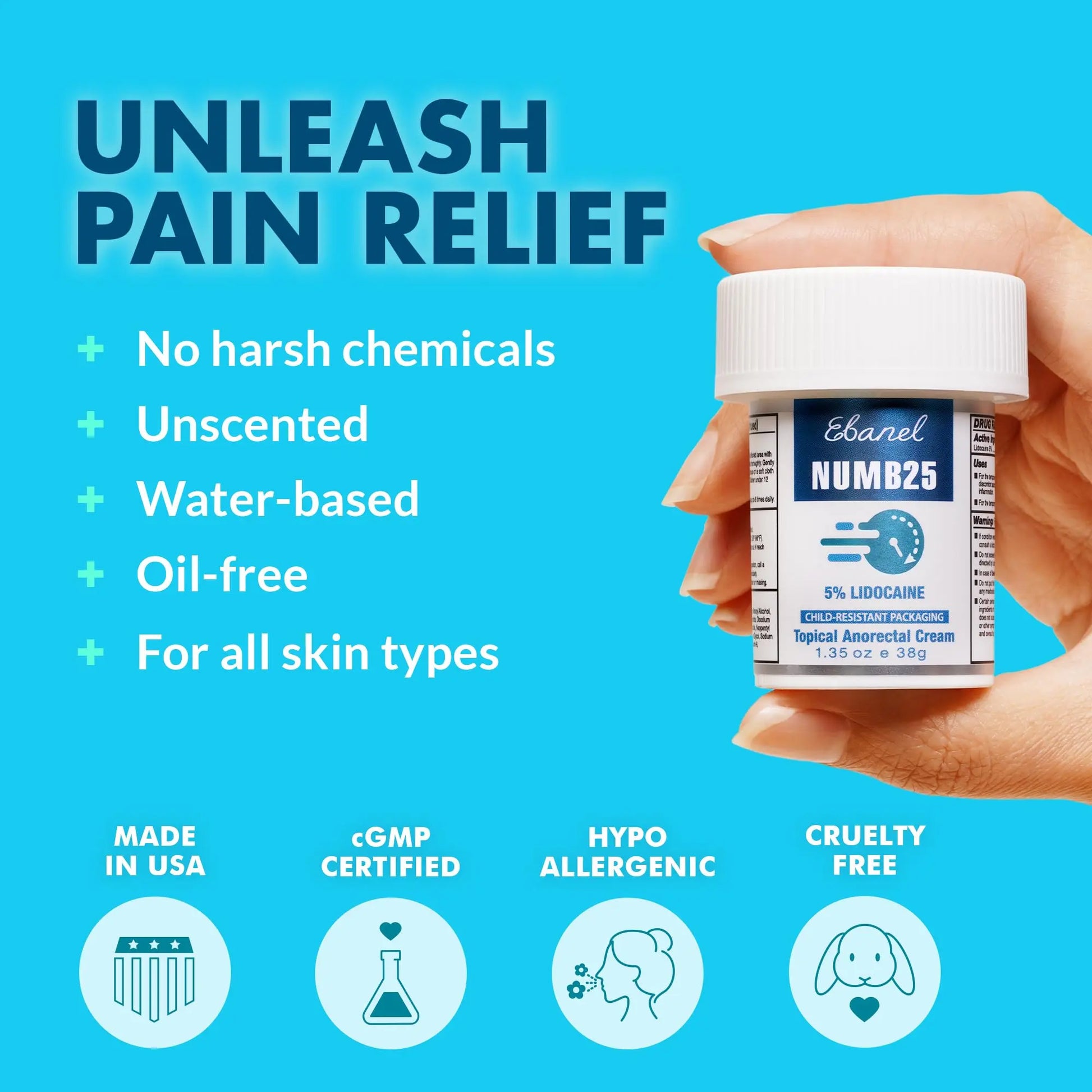 Ebanel 5% Lidocaine Numbing Cream, Pain Relief Burn Itch Numb Cream, Maximum Strength Numb25 Topical Anesthetic with Allantoin, Vitamin E for Local and Anorectal Uses, Hemorrhoid Treatment, 1.35 Oz Aus HealthcareAu supplements