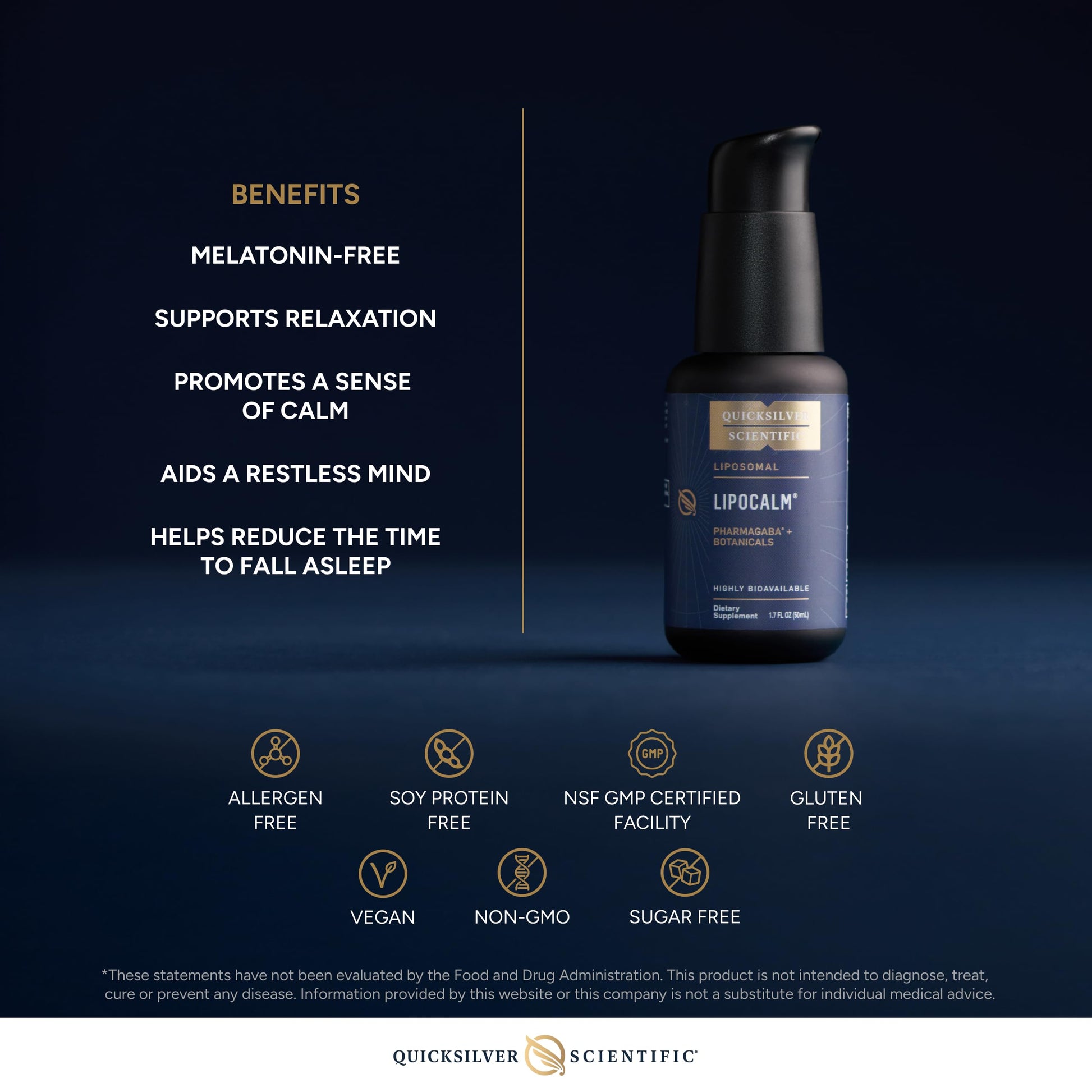 Quicksilver Scientific LipoCalm - Liposomal GABA with Herbs for Relaxation Support - Chamomile, Passionflower Herb & Skullcap Supplement for Peace of Mind & Sleep Calm Support (1.7oz / 50ml) Quicksilver ScientificUS supplements