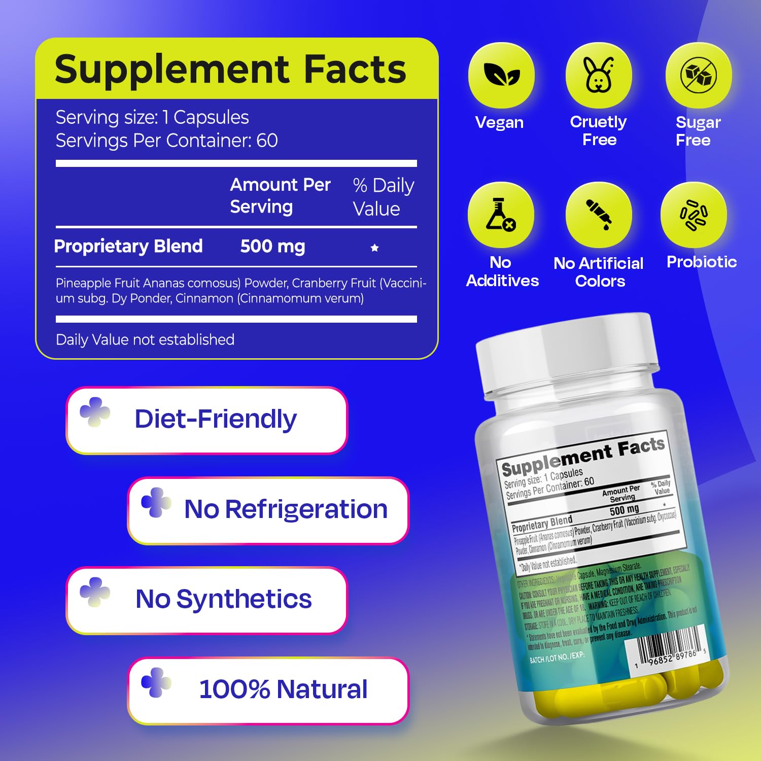 Pineapple Probiotics for Men – 625mg Sweet Spot Formula with Pineapple Extract, Cranberry & Cinnamon, Supports pH Balance & Freshens Taste, 60 Capsules, Made in the USA TASTE THE SWEET SPOTAu supplements