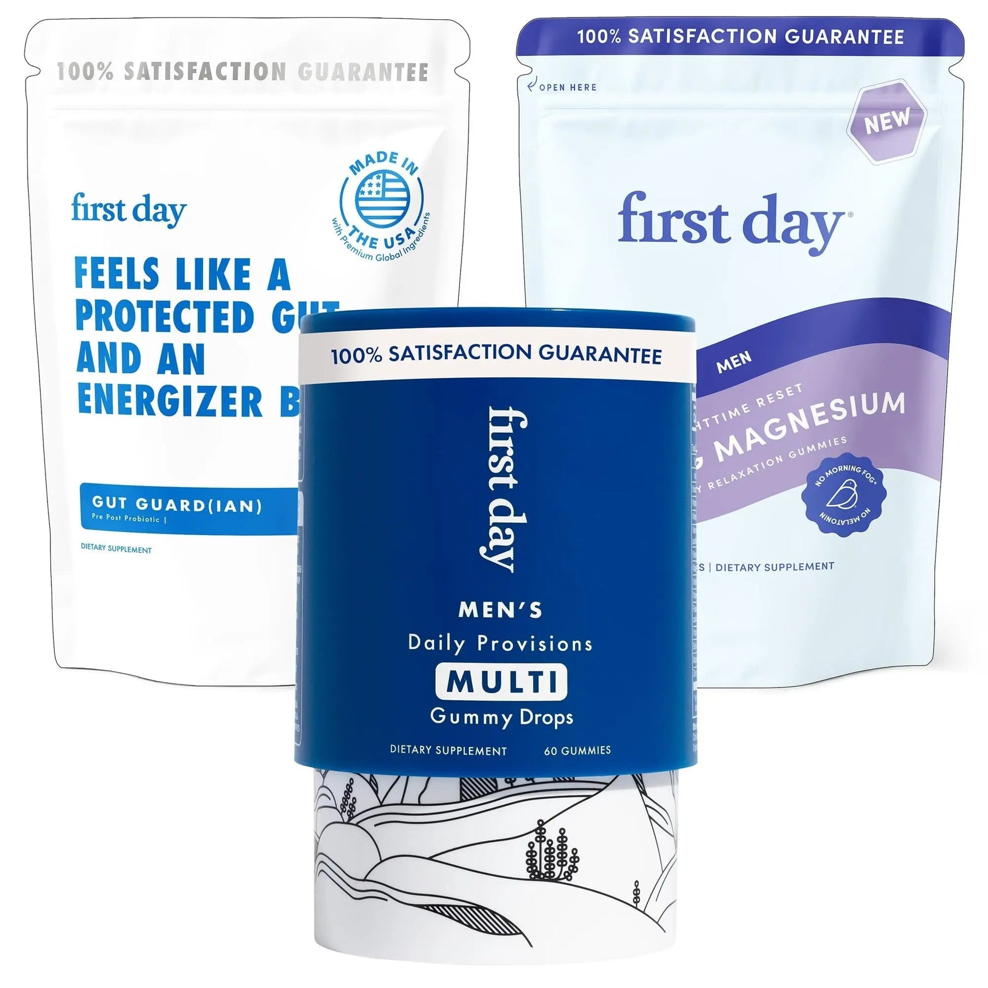FIRST DAY Men’s Wellness Bundle with Multivitamins, Tribiotics & Calming Magnesium Gummies – Supports Nutrition, Immune & Digestive Health FIRST DAYAu supplements