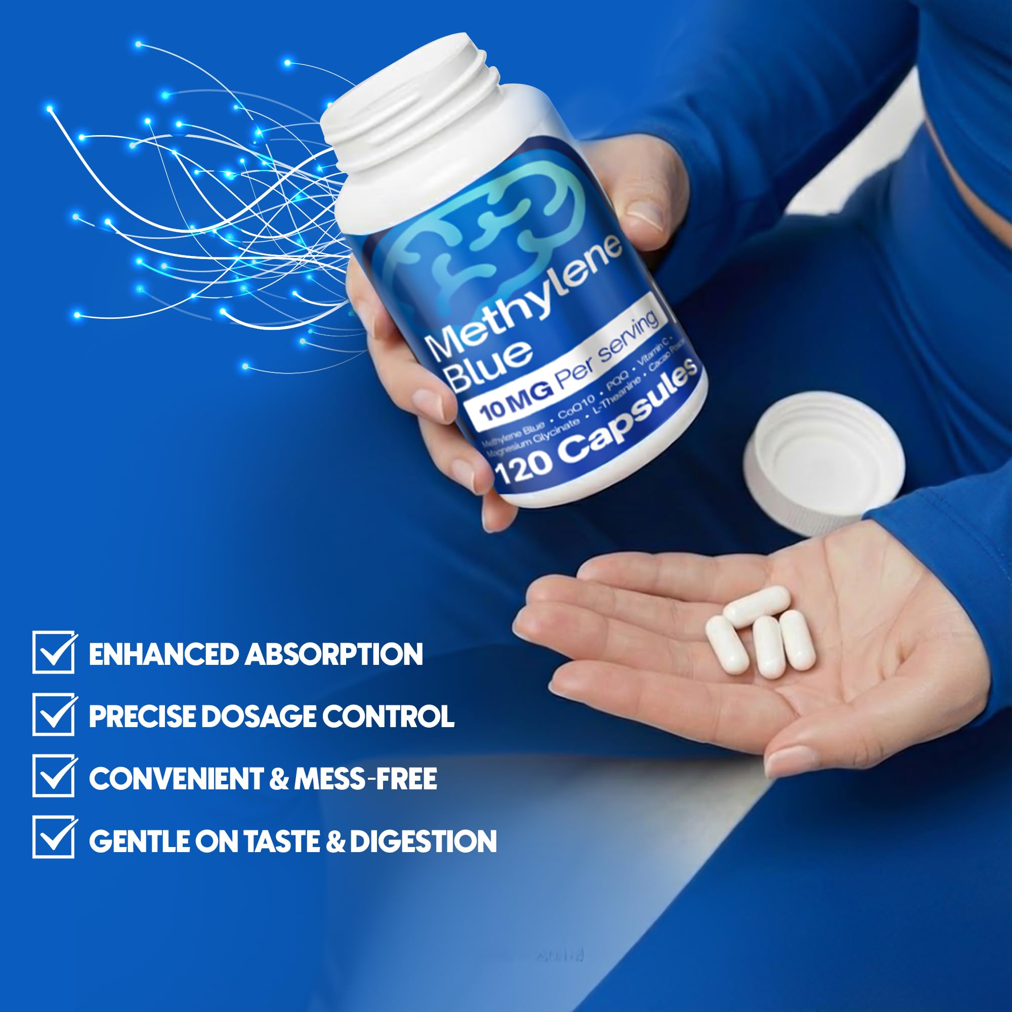 FitVitality Methylene Blue Capsules – Formulate CoQ10, PQQ, Vitamin C, L-Theanine, Cacao – 120 Vegan Capsules per Bottle – No Flavor, Easy Daily Use FitVitalityAu supplements