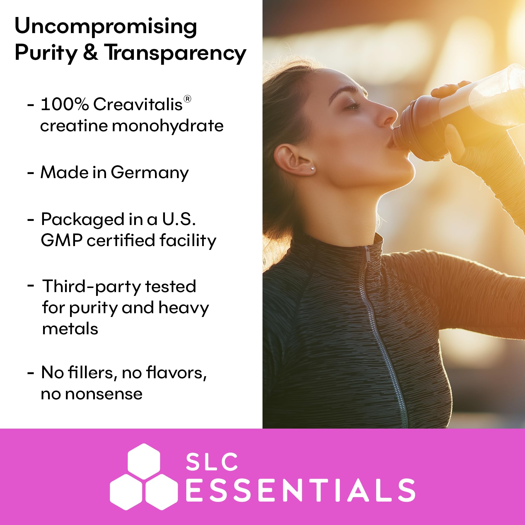 SLC Essentials Creatine Monohydrate Powder | 100% Pure Micronized Creavitalis® | German-Made | Unflavored, No Fillers | Supports Muscle Strength, Recovery, & Cognitive Energy | 5g Servings SLC EssentialsAu supplements