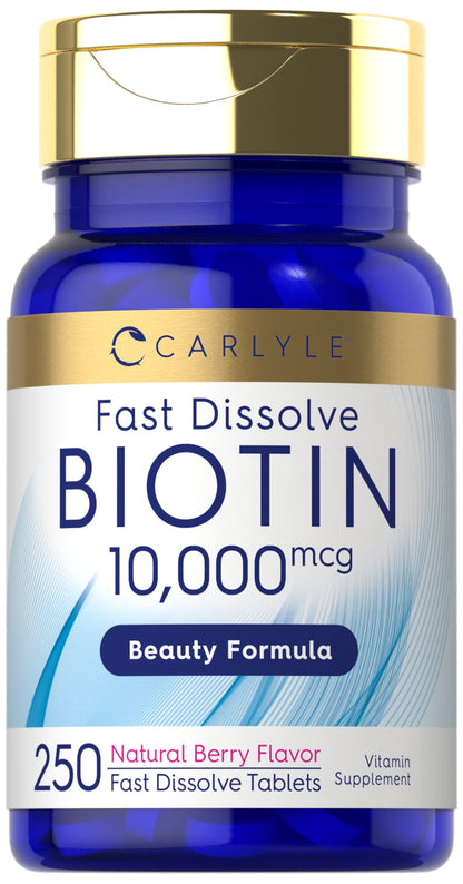 Carlyle Biotin 10000mcg | 250 Fast Dissolve Tablets | Max Strength | Vegetarian, Non-GMO, Gluten Free Supplement CarlyleUS supplements