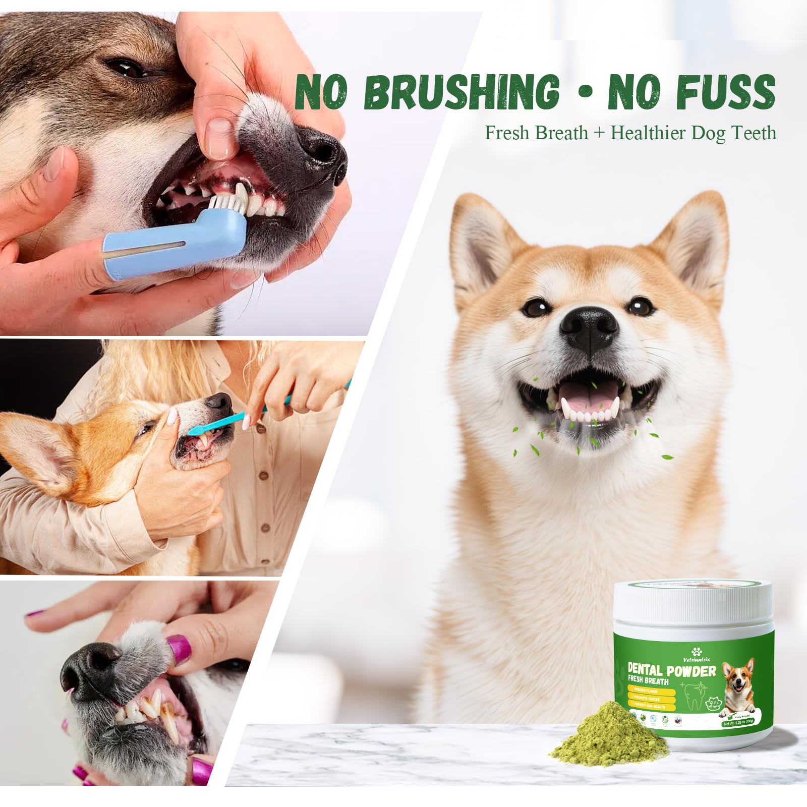 Vetriuntrix Dog Dental Powder, Dental Powder for Dogs Teeth Cleaning and Breath Fresh, Dog Teeth Cleaning Powder with Natural Plants Ingredients and Postbiotics, 200g VetriuntrixAu supplements