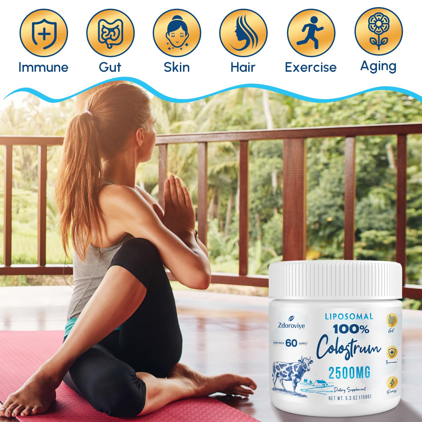 Zdoroviye Liposomal Bovine Colostrum Powder Supplement 2500 mg, Higher Absorption Than Regular Bovine Colostrum (60 Servings) ZdoroviyeAu supplements