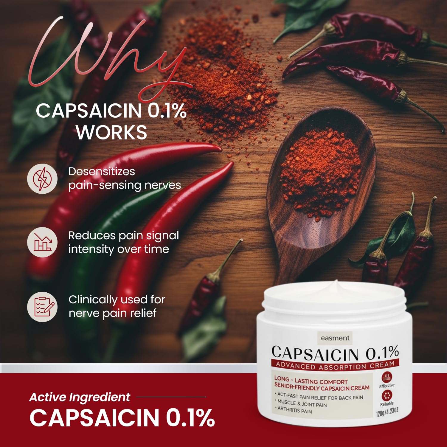 Easment Capsaicin Pain Relief Cream – Topical Arthritis & Muscle Pain Relief for Joint, Nerve & Back Pain – Medicated Pain Cream with Capsaicin 0.1% – Arnica, Aloe & Chamomile, 4.23 Fl Oz EasmentAu supplements