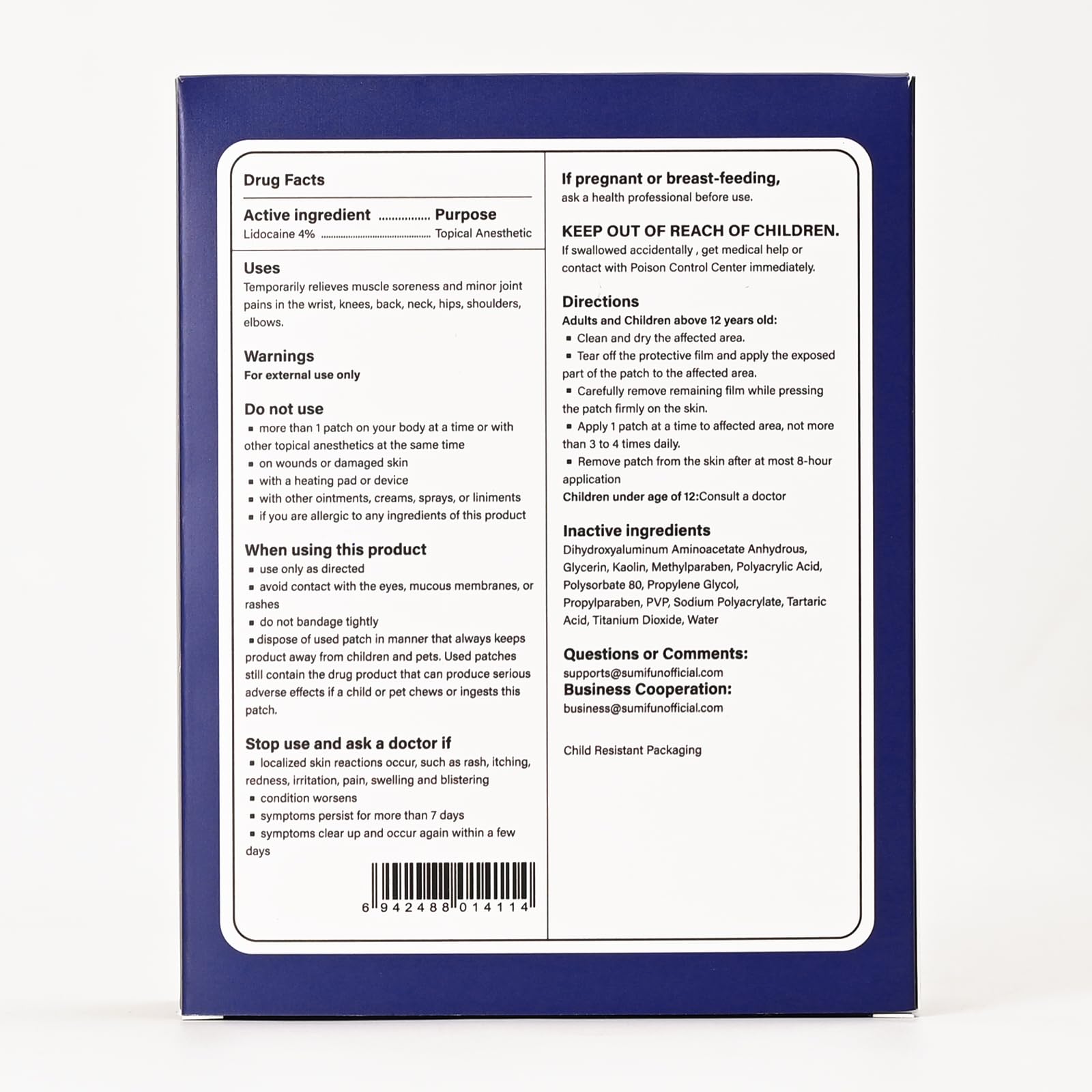 Sumifun 4% Lidocaine XL Pain Patches | Extra Large 4.72"x7.87" for Full Back & Thigh Coverage | Maximum Strength OTC Numbing | 8-Hour Medical Adhesion (X-Large, Count, 18) SumifunAu supplements