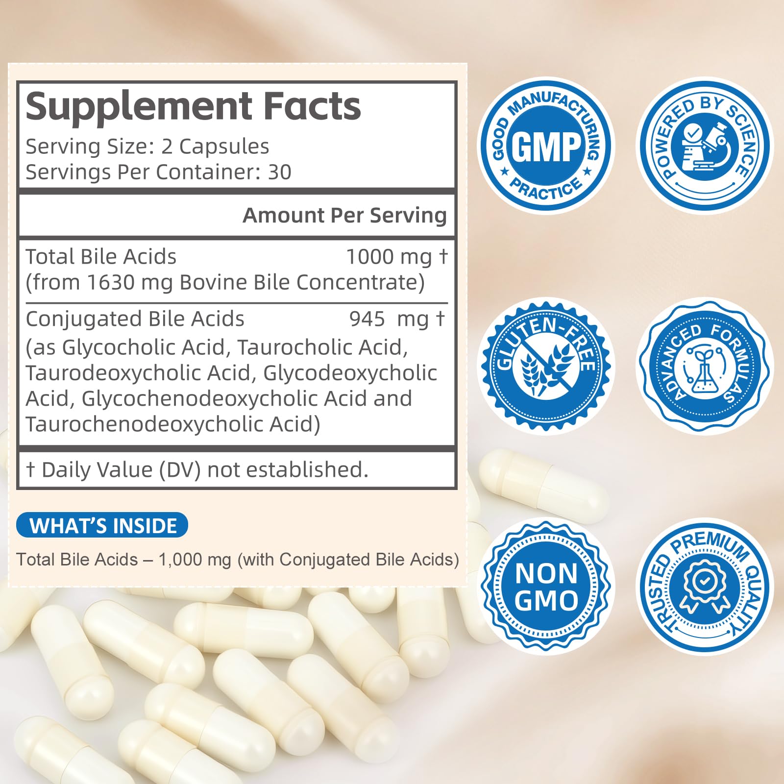 Florvyn Conjugated Bile Acid Supplement 1000mg – Supports Fat Digestion & Absorption of Fats & Fat-Soluble Nutrients, Gut Comfort & Nutrient Utilization, 60 Capsules, 30 Day Supply FlorvynAu supplements