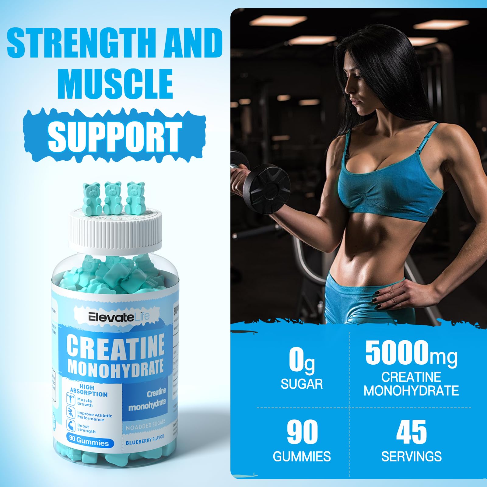 ElevateLife Creatine Monohydrate Gummies 5000mg for Men & Women, Chewables ElevateLifeAu supplements