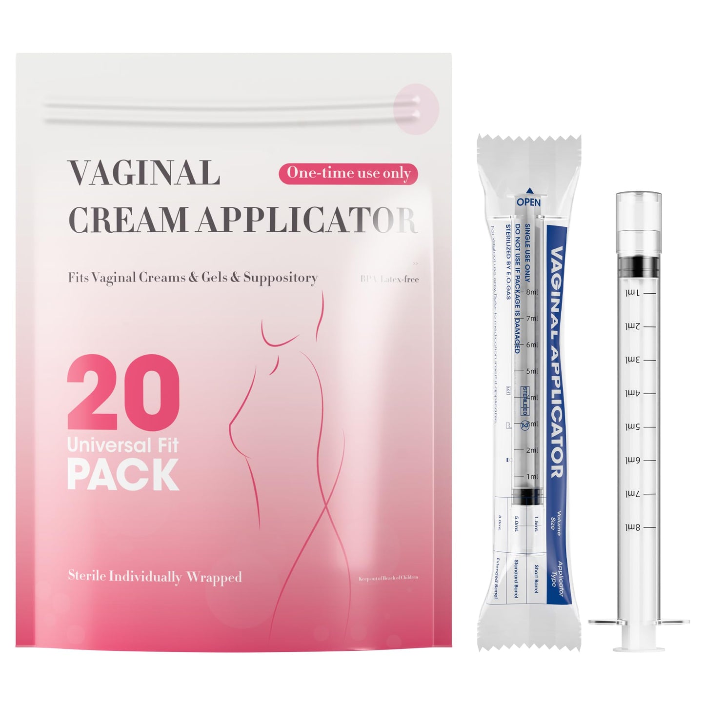 Disposable Vaginal Suppository Applicator for Women – 8ml Lube Injector Syringes with Smooth Tip, Fits Most Creams Gels Pills Tablet Suppositories, Sterilized Individually Wrapped, Pack of 20 BeHerkUS supplements