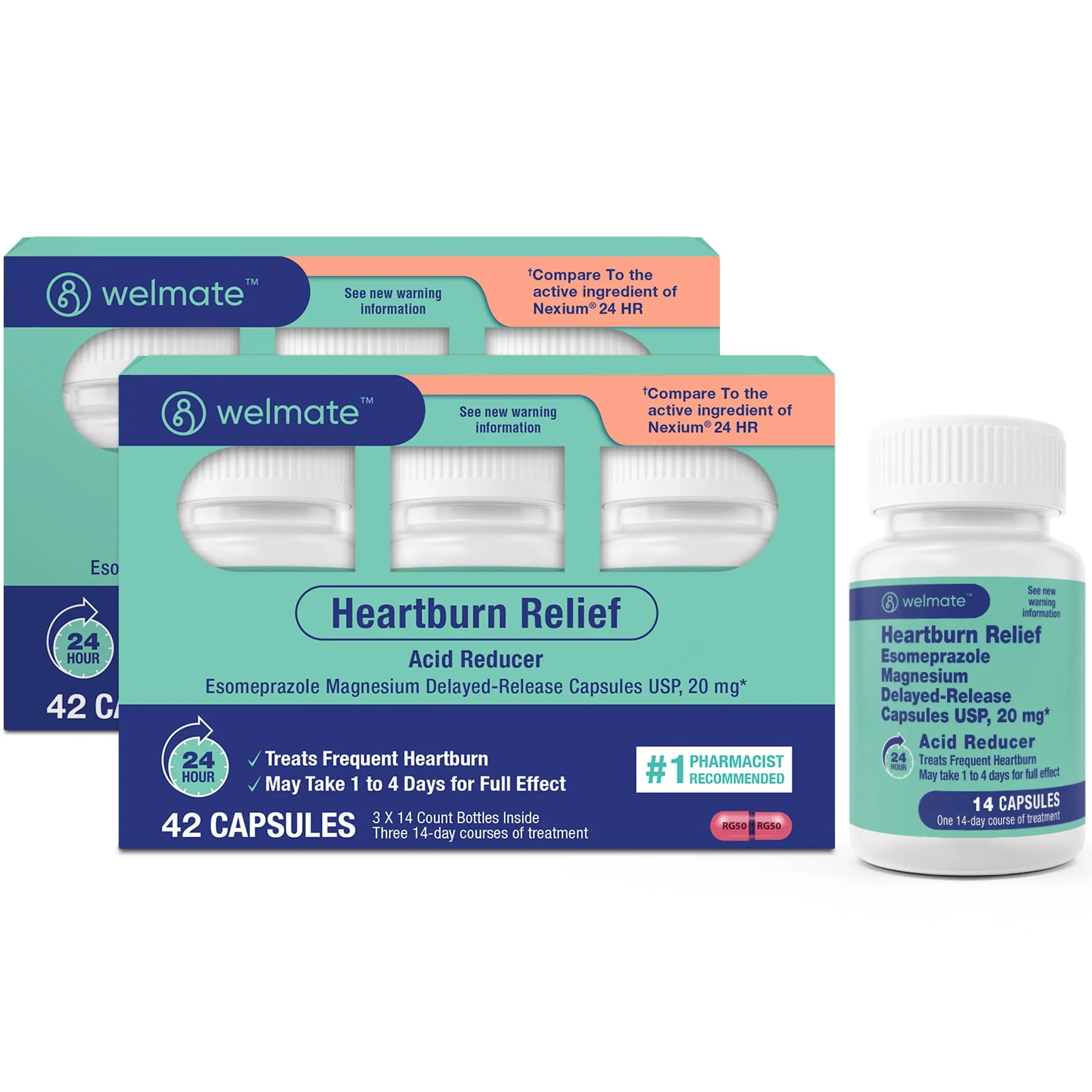 WELMATE Esomeprazole Magnesium 20mg Delayed Release Capsules, 84 Count (2-Pack) – Acid Reducer for Frequent Heartburn & Acid Reflux Relief, 24HR Protection, Digestion Support WELMATEAu supplements