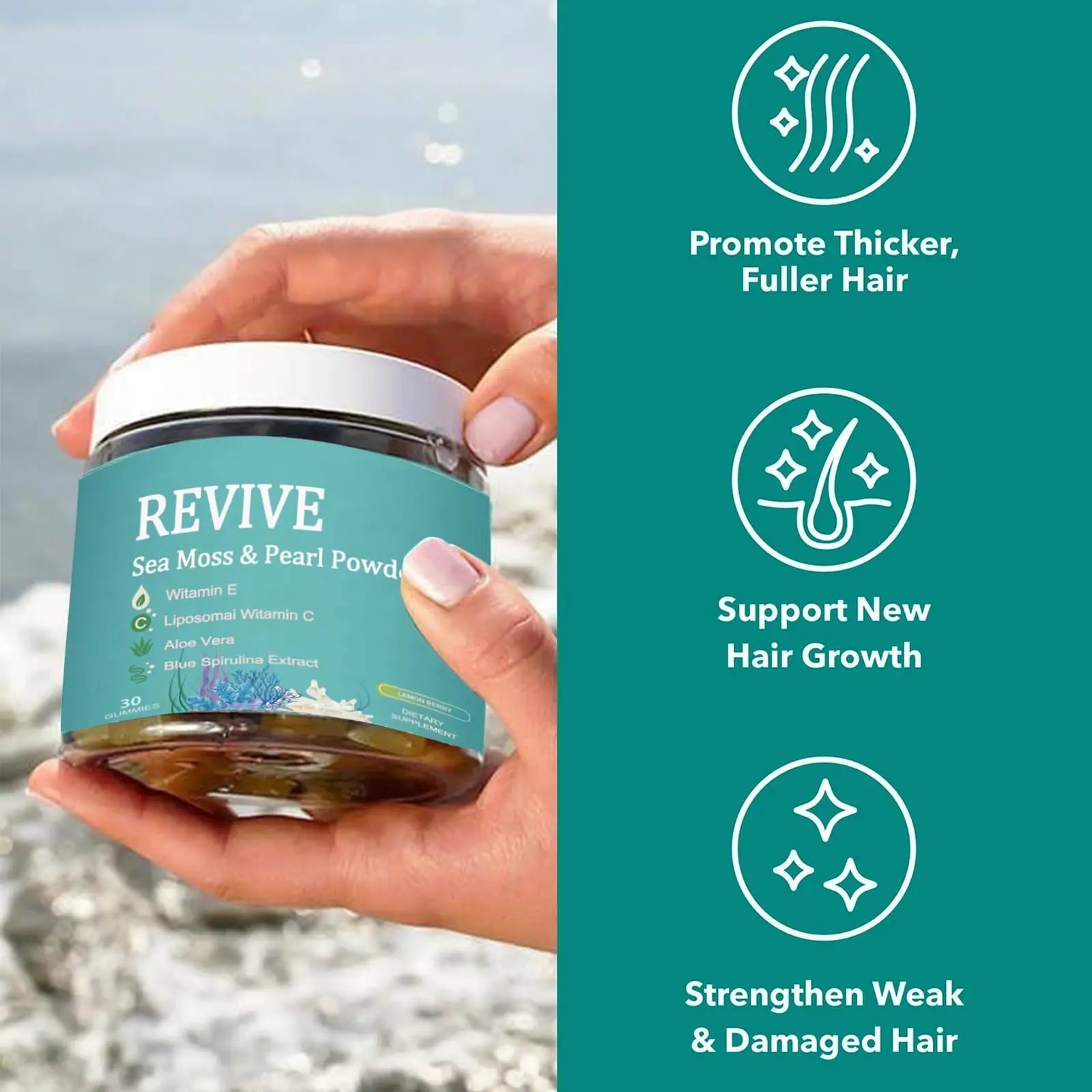 Giamau Revive Hair Gummies, Sea Moss Gummies, Natural Nutrient Blend for Hair Health Support – Gluten-Free, No Harsh Chemicals, 60 Gummies (1) GiamauAu supplements