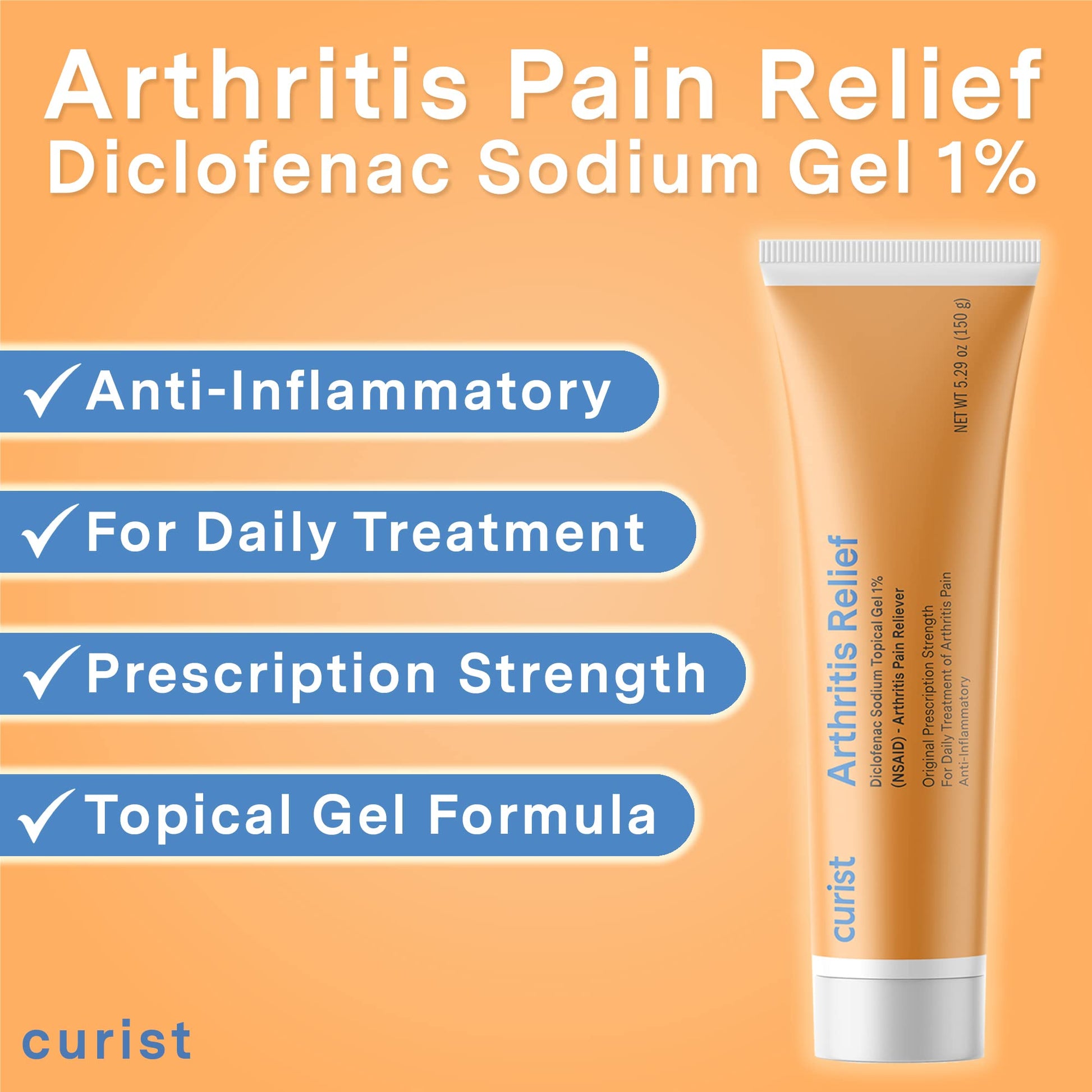Curist Diclofenac Sodium Topical Gel 1 Percent 150g for Arthritis Pain - Joint Pain Relief for Hand/Foot Pain, Knee/Elbow Pain & Ankle Pain - 1% - 5.29oz CuristAu supplements