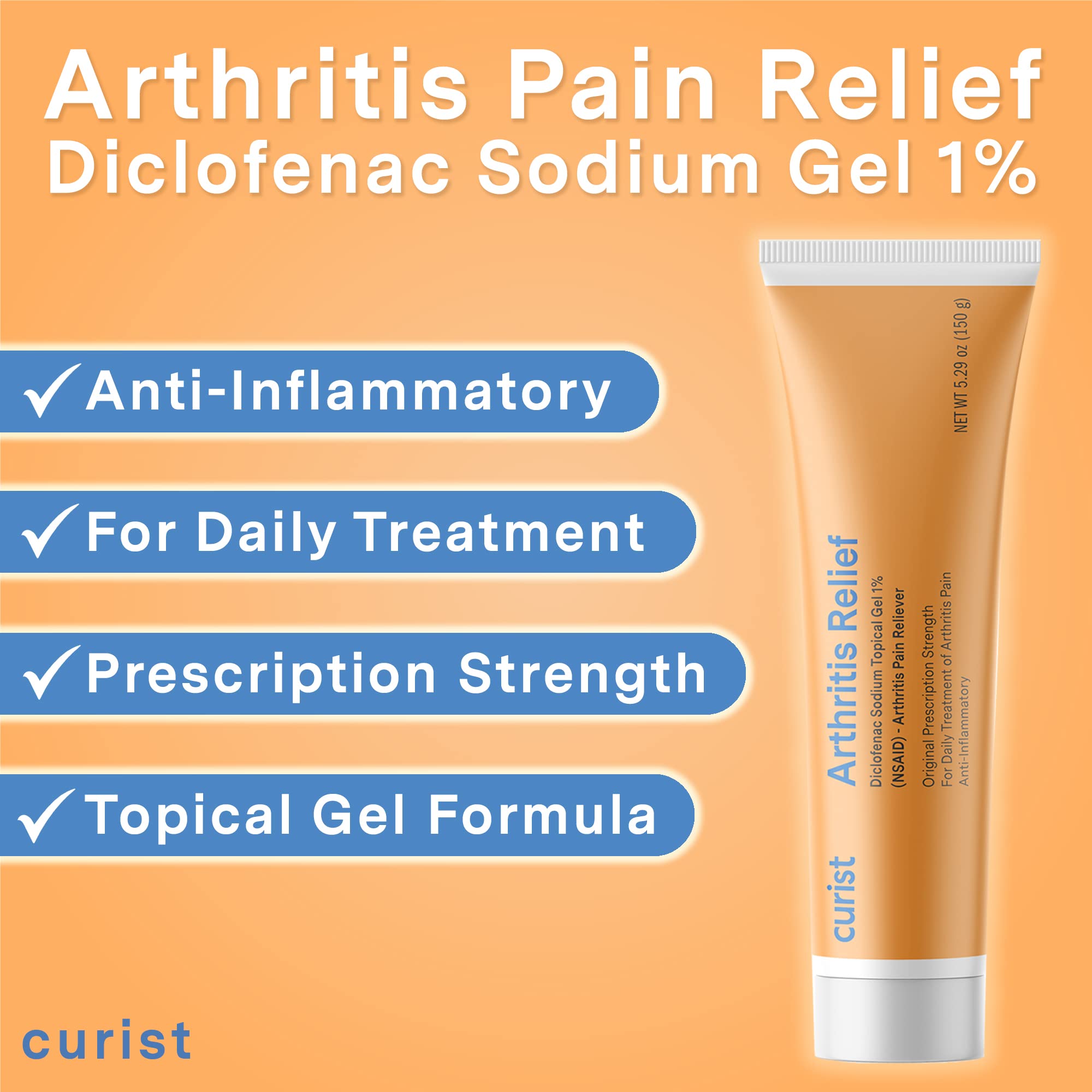 Curist Diclofenac Sodium Topical Gel 1 Percent 150g for Arthritis Pain - Joint Pain Relief for Hand/Foot Pain, Knee/Elbow Pain & Ankle Pain - 1% - 5.29oz CuristAu supplements