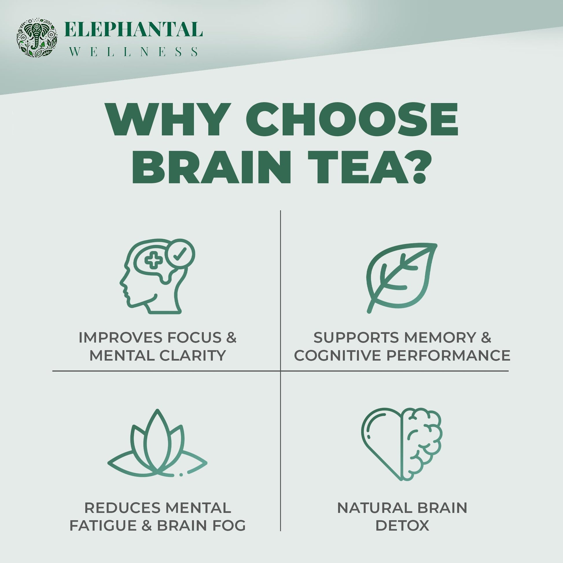Elephantal Wellness Premium Brain Herbal Tea | Nootropic Focus & Mental Clarity with Ginkgo, Bacopa, Gotu Kola & Rosemary | Non-GMO, Caffeine-Free Coffee Alternative, Handmade Loose Leaf Blend, 2oz Loose Leaf, 20 Servings Elephantal WellnessAu supplements