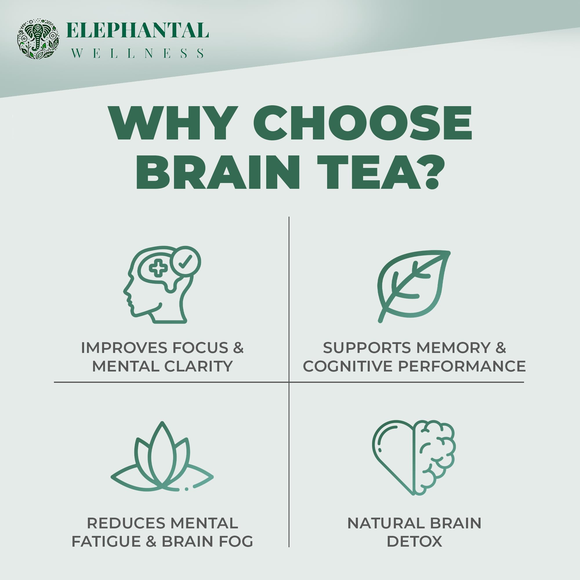 Elephantal Wellness Premium Brain Herbal Tea | Nootropic Focus & Mental Clarity with Ginkgo, Bacopa, Gotu Kola & Rosemary | Non-GMO, Caffeine-Free Coffee Alternative, Handmade Loose Leaf Blend, 2oz Loose Leaf, 20 Servings Elephantal WellnessAu supplements