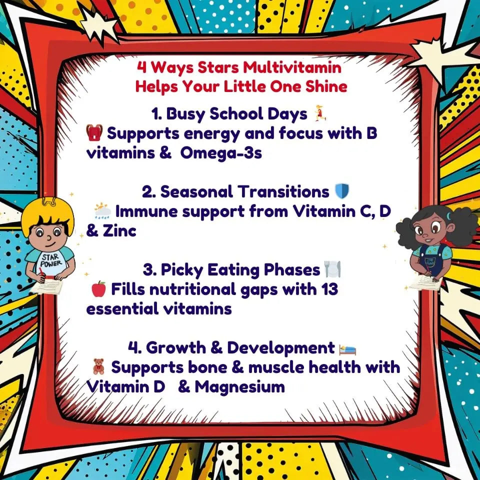 Stars Kids Multivitamin Gummies with Omega 3, Vitamins for Kids with A, B, C, D, Plant Based Multi Vitamins for Children, Manganese VitastarsAu supplements