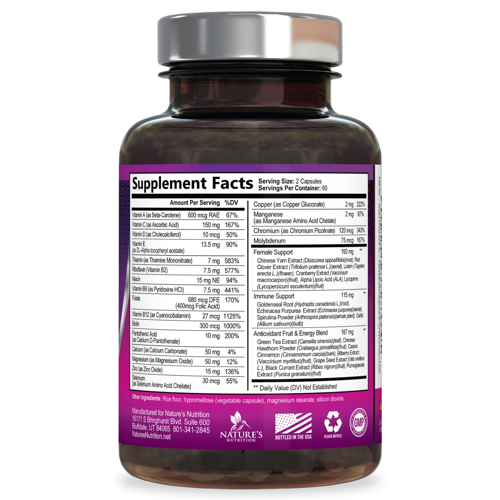 Multivitamin for Women - with Vitamins A, C, D, E, B6, B12, Zinc, Calcium & Magnesium, Womens Daily Multi Vitamin Multimineral Supplement for Bone Health, Energy & Immune Support - 120 Capsules Nature's NutritionAu supplements