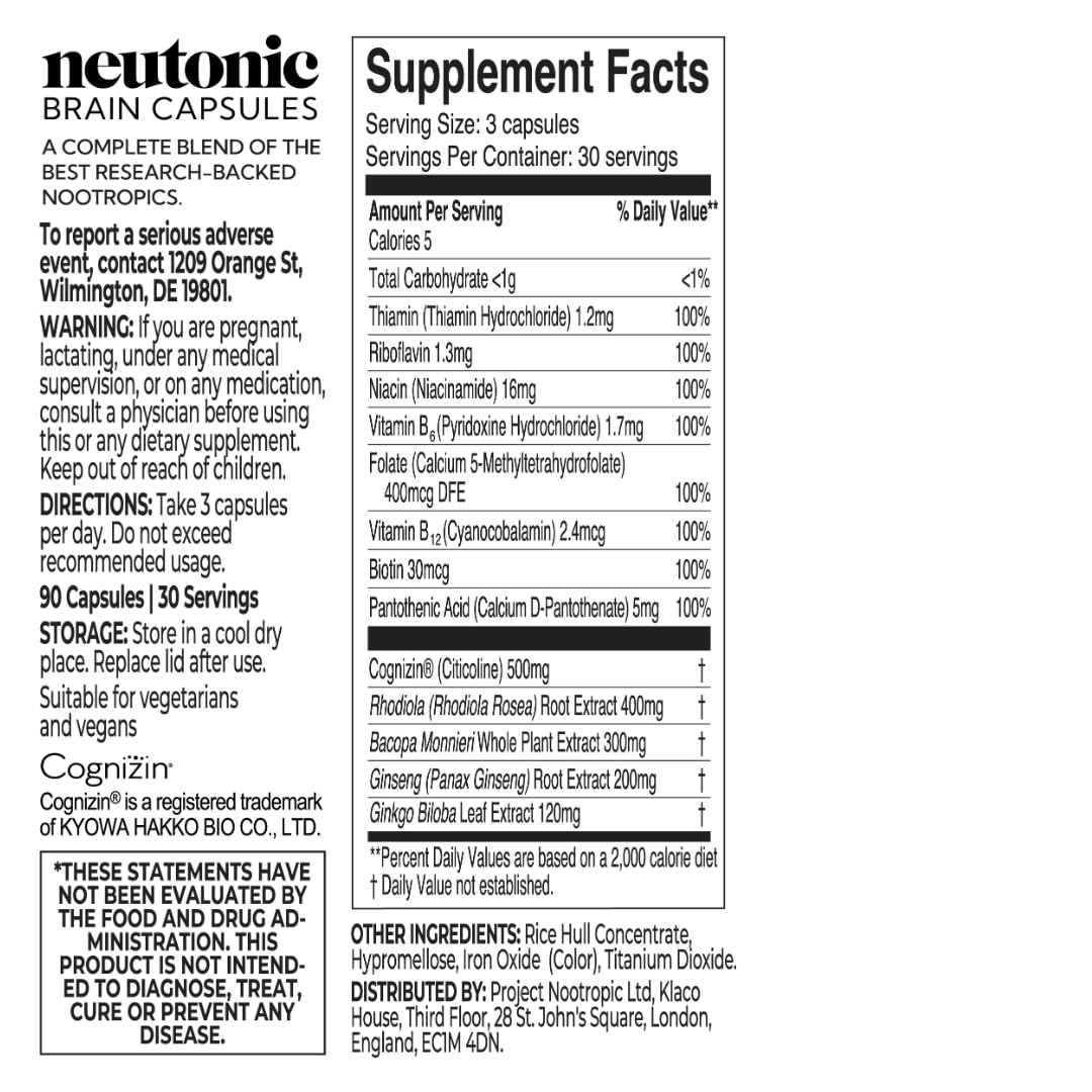 Neutonic Nootropic Brain Supplement | 1 Month Supply 90 Capsules | for Men and Women | Support Memory, Mental Clarity, Cognitive Function | Boost Focus, Energy, Brain Health NeutonicAu supplements