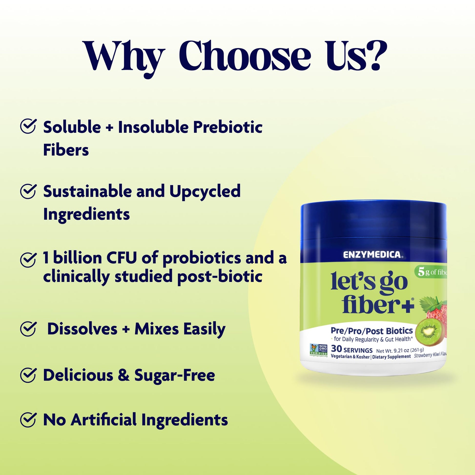 Enzymedica, Let’s Go Fiber+ Strawberry & Kiwi, Prebiotics & Probiotics, Postbiotic, Soluble Fiber for Gut Health, Regularity, Powder for Men & Women, Sugar-Free, 30 Servings EnzymedicaAu supplements