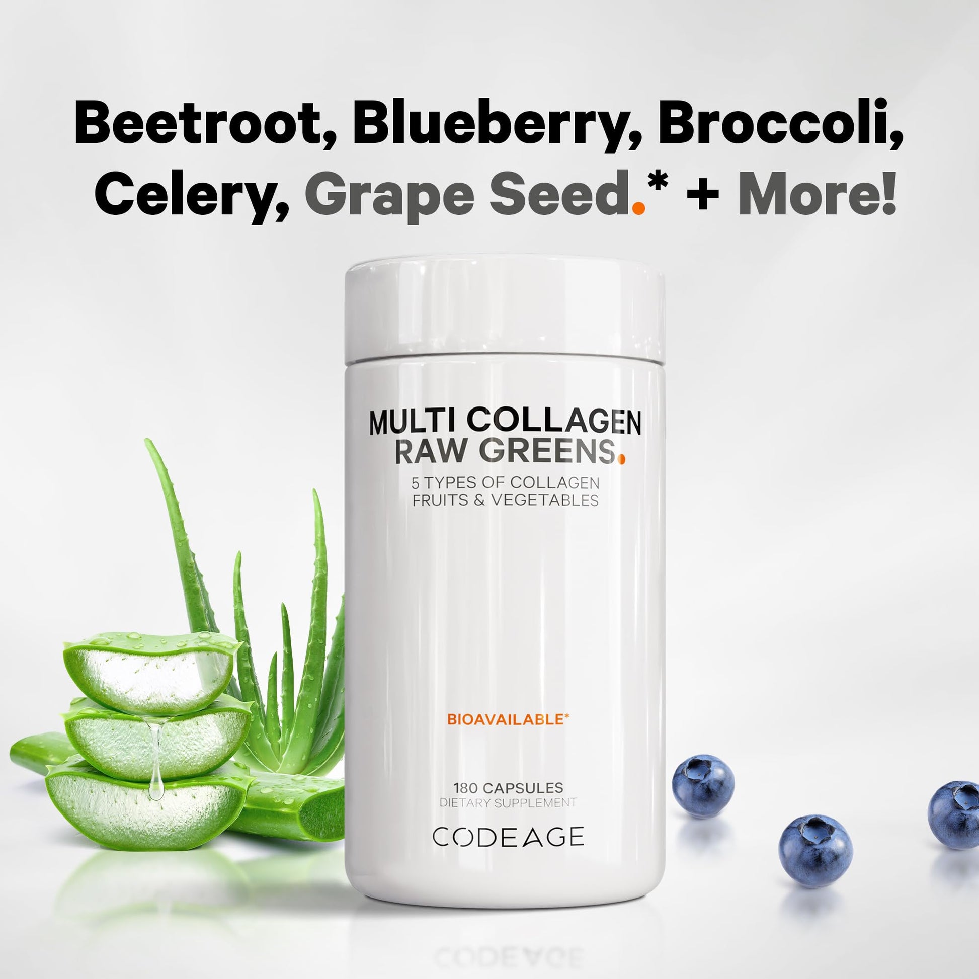 Codeage Multi Collagen Protein + Organic Raw Greens Superfood Capsules Supplement, 21 Fruits & Veggies, Grass-Fed Hydrolyzed Collagen Peptides, 5 Types All-in-One, 180 Count CodeageAu supplements