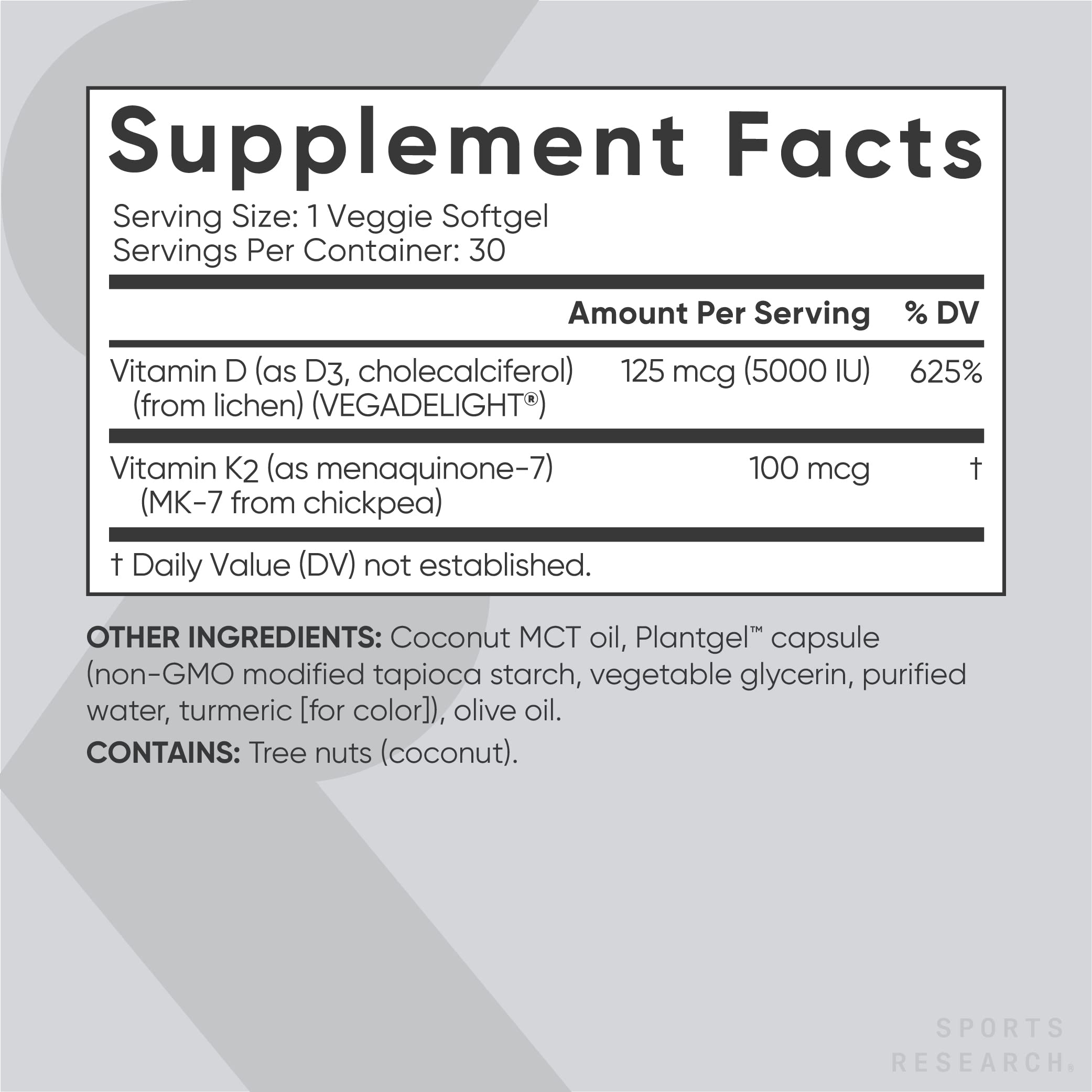 Sports Research Vegan Vitamin D3 + K2 Supplement with Organic Coconut Oil - 5000iu Sports ResearchUS supplements